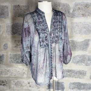 Jeans by BUFFALO sz L petite sheer button front 3/4 sleeve blouse